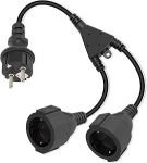 RIIEYOCA mees topeltpistikupesa kaitsekontaktide pikenduskaabel, 16A / 250V veekindel v&auml;litingimustes kasutatav pikenduskaabel (must, sirge, 1 in 2)