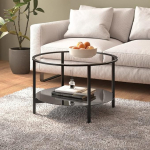 Gecheer Side Table Round Glass Coffee Table Sofa Table Tempered Glass Black and Transparent 70 cm