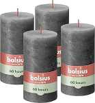 Bolsius Rustic Pillar Candles, antratsiit, 4 tk, p&otilde;lemisaeg 60 tundi, l&otilde;hnastamata, looduslik taimne vaha, ilma palmi&otilde;lideta, 13 x 7 cm, Advent