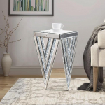 Pregaspor Silver Mirrored Side Table, Beautiful Crystal Inlay Side Table Small Mirrored Coffee Table for Living Room Sofa Bedroom Corner
