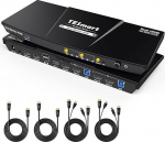 TESmart KVM Switch 2 monitori 2 arvuti HDMI USB 3.0 4K60HZ KVM Switch Dual Monitor koos EDID emulaatorite ja audiopesa toetusega Kopeeri ja pikenda režiimi Uuendatud K&M &uuml;hilduvus kaablitega