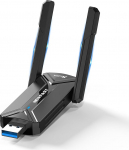 NEWFAST USB WLAN pulk arvutile, 6500 Mbps WLAN adapter 2 x 5dBi High Gain antenniga, Tri-Band (6GHz/5GHz/2.4GHz) WiFi 7 adapter, Multi-link, stabiilne signaal, madal viivitus, WPA3, MU-MIMO, ainult kasutamiseks