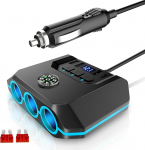 OOWOLF Sigaretis&uuml;&uuml;taja Splitter laadimisadapter - QC 3.0 auto kolmekordne 180 W 12 V / 24 V auto jaotuspesa koos voltmeetri l&uuml;litiga GPS Dash Cam telefoni tahvelarvuti jaoks (helesinine)
