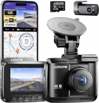 AZDOME Dashcam auto eesmine tagumine 4K/2.5K GPS WiFi Dash Cam auto Starvis, 64GB SD kaart, autokaamera, parkimise j&auml;lgimine, Super Night Vision, WDR, 170 &deg; lai nurk, G-sensor, Loop salvestamine, GS63H Pro