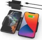 JoyGeek 2-in-1 traadita laadimisjaam, 15W Max induktiivne laadimisjaam iPhone 17/16/15/14/13/12/11/XR/X/8, kiire traadita laadimisalus koos adapteriga Samsung Galaxy S25/S24/S23/S22, Air Pods 4/Pro 2 jaoks.