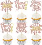 Ephlyn Cupcake-Aufs&auml;tze f&uuml;r 2025 Happy New Year, Glitzer, Feuerwerk, Uhr, Hello 2025, Cupcake-Picks f&uuml;r Cheers to 2025 Happy New Year Thema, Urlaub, Party, Kuchendekorationen, Zubeh&ouml;r, Ros&eacute;gold, 24