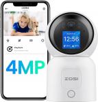 ZOSI 2.5K 4MP WLAN Indoor Surveillance Camera with Monitor, 360&deg; Swivel Camera Indoor for Baby, 2.4/5 GHz WiFi, AI Person Detection, Car Tracking, Gesture Call, C519M