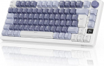 RK ROYAL KLUDGE M75 Gaming Keyboard Wireless, 75% TKL mehaaniline klaviatuur, RGB 2.4GHz Wireless/Bluetooth/USB-C, QWERTZ koos OLED Smart Display ja nupuga, Hot-Swap punane l&uuml;liti, Lavendlilla lilla