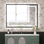 Dripex valgustusega vannitoa peegel, metallraamiga vannitoa peegel, m&auml;lufunktsioon, puutetundlik l&uuml;liti, timmitav, 3 valgusv&auml;rvi, reguleeritav vannitoa peegel koos valgustusega, uduvastane, 80 x 60 cm.