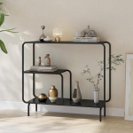 [en.casa] F&aelig;rder kitsas konsoollaud metallist elutoa laud lahtise kambriga 92 x 33 x 82 cm Esiku laud alumise riiuliga Matte Black