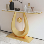 Generisch Moderner, schmaler Sofatisch in Gold - Stilvolle Konsole mit einzigartigem Fu&szlig;, Beistelltisch f&uuml;r Wohnzimmer und Flur, perfekt als Dekoration hinter dem Sofa