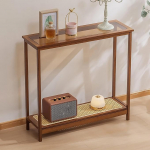 Konsolentisch Schmal aus Bambus f&uuml;r den Eingangsbereich, Kleiner Flurtisch mit Ablagef&auml;chern, Schmaler Beistelltisch f&uuml;r Wohnzimmer, Schlafzimmer(Brown,80cm/31in)