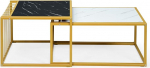 GIANTEX Set of 2 Side Tables Gold Coffee Table Various Sizes Sofa Table Living Room Table Folding Coffee Table Modern Design Imitation Marble Bedside Table with Golden Metal Frame