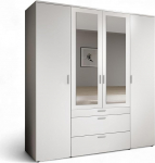 Stella Trading VESALA Valge peegelustega riidekapp - mitmek&uuml;lgne l&uuml;kanduksega kapp 4 uksega magamistuppa - 180 x 195 x 56 cm (B x K x S)