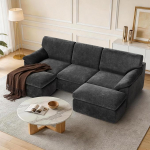 Cloud Diivan Modular 2,4 m U-kujuline, kokkupandav diivan ilma kokkupanekuta, 380 g Velvet Snow Velvet (Chenille) & High Resilience Foam, komplekt 3 istekohta + 2 Osomani, Hall