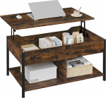 WOLTU Coffee Table Height Adjustable, Lift Top Side Table, Living Room Table with Lifting Plate, Coffee Table, Open Hidden Storage Space, Rustic Brown, Metal, W 90 x H 45 - 60 x D 50 - 73 cm, BTS15vbn