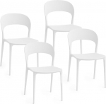 Baroni Home 4 valge plastist tooli komplekt - virnastatav, ei ole vaja kokku panna, lihtne puhastada, libisemiskindlad kummist jalad, k&ouml;&ouml;ki, elutuppa, s&ouml;&ouml;gituppa, &otilde;ue 41 x 38 x 77 cm, &uuml;mardatud seljatugi