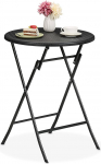 Relaxdays Rattan Effect Round Garden Table 75cm H x 60cm D Black | R&otilde;dulaua, v&auml;ljas laud, plastist ja metallist