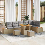 Poly Rattan Sofaset 9-teilig Schwarz Outdoor-Sofa-Set mit Kissen und Stauraum Gartenm&ouml;bel-Set 9 St&uuml;ck Schwarz Gartensofa-Set 9-teilig Poly Rattan
