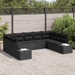 Modulares Outdoor-Sofagarnitur aus Polyrattan als 9-teiliges Gartensofa-Set in Schwarz mit Kissen