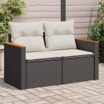 2-Sitzer Gartensofa Schwarz mit Kissen aus Poly Rattan als Gartenm&ouml;bel Set mit abnehmbaren Bez&uuml;gen, Gartensofa Schwarz PE Rattan 2-Sitzer, Gartensofa Schwarz PE Rattan 2-Sitzer, Garten Sofa Set Poly Gartenm&ouml;bel