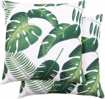 Eternal Beauty Outdoor pol&uuml;estrist padjakatted 20x20 tolli veekindel ruudukujuline aiam&ouml;&ouml;bel diivanipadja katted n&auml;htamatu t&otilde;mblukuga, roheline palmileht 20x20 tolli 2 Pack