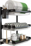 Wandmontierter Geschirrtrockner aus Edelstahl mit Haken, Essst&auml;bchenhalter und Messerhalter, 01en Supplies Regal Utensilien Organizer Rack-Schwarz-01