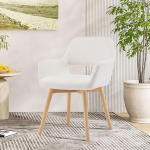 Ratasteta lauatool Vanity Chair Comfy Accent Chair elutuppa s&ouml;&ouml;gituppa magamistuppa kodukontorisse Mid Century Modern Polsterdatud tugitool puidust jalgadega (Wool White, 1)
