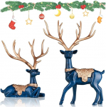 DOVDOV Pack of 2 Christmas Deer Figuurid Sinine Dekoratiivne j&otilde;uluhirv V&auml;ike p&otilde;hjap&otilde;der J&otilde;ulukaunistus Kodu interj&ouml;&ouml;ri kontoriruumi kohvilauda esikusse sissep&auml;&auml;sulaua lauale keskne t&uuml;kk
