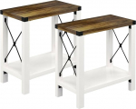 GAZHOME Farmhouse Side Table, Rustic Vintage Side Table with Storage Shelf for Small Spaces, Bedside Table, Sofa Table for Living Room, Bedroom, White, Pack of 2