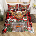 Highland Cattle Prindi j&otilde;uluvoodipesu komplekt 3 tk pojad t&uuml;drukud lapsed j&otilde;ulukaunistused voodipesu kate punane geomeetriline ruudustik Happy New Year voodipesu