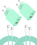 2 Pack 20 W USB C laadija, 2-pordiline USBC toiteallikas USB-C ja USB-A kiirlaadimise toiteallikas iPhone 17 Pro Max/16/15/14/13/12, PD toiteadapter USB toiteallikas koos C-t&uuml;&uuml;pi kaabliga 2 m Galaxy jaoks