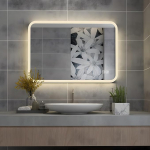 MIQU Vannitoa peegel LED 100 x 60 cm Vannitoa peegel koos valgustusega Soe valge / jaheda valge dimmerdatav valguspeegel Seinapeegel Touch + Anti-Fog Ristk&uuml;likukujuline