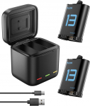 TELESIN Pack of 2 aku koos laadijaga GoPro Hero 13 Black jaoks, vastupidavad akud nagu originaalakud, kolmekohaline USB laadimiskohver koos C-t&uuml;&uuml;pi kaabliga, akude kandekott Go Pro 13 Black jaoks