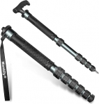 Manbily 32 mm Monopod for Cameras 44 cm - 174 cm Aluminium Monopod Tripod DSLR Travel Monopod with Walking Stick Handle 6 Sections Hiking Poles Max. 15 kg with Phone Clip Video Camera (Metal Grey)