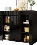 HAINEW k&ouml;&ouml;gikapp Buffet kapp k&otilde;rgl&auml;ikega esipaneel ja 1 uks, k&ouml;&ouml;gi Buffet Sideboard hoiukapp klaasriiuliga s&ouml;&ouml;gituppa ja k&ouml;&ouml;ki, 95 x 35 x 83 cm (must)