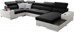 All4All nurgadiivan magamisfunktsiooniga 335 cm x 205 cm - U-kujuline elutuba - diivanvoodi voodikastiga - XXL diivan - suur - kangas koos kunstnahaga - must/valge - paremal k&uuml;ljel 26