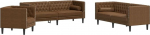 3-TLG. Chesterfield Diivan Set Braun in Wildleder-Optik mit Mikrofaserstoff, fleckenresistent und dick gepolstert f&uuml;r bequemes Sitzen, inklusive Nackenrollen