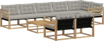 Outdoor-Sofagarnitur 9-TLG, Gartenlounge-Set aus massivem Akazienholz, Modulares Lounge-System f&uuml;r 8 Personen, Wetterbest&auml;ndige Terrassenm&ouml;bel mit Kissen Wei&szlig; und Hellgrau
