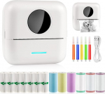 GuKKK Mini Printer, Mobile Photo Printer, Portable, Wireless Thermal Printer, with 13 Rolls of Printer Paper and 5 Colouring Pencils, for Learning Aid, Learning Notes, Journal, Notes, List