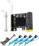 GLOTRENDS SA3034A PCIe SATA 3.0 kaart 4 porti, SATA kaabel ja 1:5 SATA Splitter toitejuhe, operatsioonis&uuml;steemi k&auml;ivitamine, &uuml;hildub Windows, Linux, Mac OS, NASiga