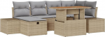 Rantry 7-teiliges Garten Sofa Set mit Kissen Beige Poly Rattan Gartenlounge Model3360053