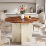 Lailang 100cm Runder Esstisch, f&uuml;r 4 Personen mit Kreuzf&ouml;rmigem Sockel, Holzwerkstoff, 100 x 100 x 75 cm, Braun und Beige, Bauernhaus, f&uuml;r K&uuml;che, Esszimmer und Wohnzimmer