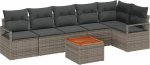 Rantry 7-teilige Garten Sofa Set mit Kissen Grau Poly Rattan Akazie, 2-Sitzer Garten Sofa mit Kissen Grau Poly Rattan Gartenlounge Model3347713