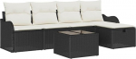 6-teiliges Garten-Sofa-Set mit Kissen in Schwarz aus Poly Rattan, 2-Sitzer Garten-Sofa mit Kissen in Schwarz aus Poly Rattan Gartenlounge Model3358966