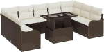 10-teiliges Garten Sofa Set mit Kissen Braunes Poly Rattan, 2-Sitzer Garten Sofa mit Stauraum & Kissen Braunes Poly Rattan Gartenlounge Model3357261