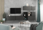 BMG M&ouml;bel Modern Living Room Wall Unit Set 7 Pieces Available from 8 Colour Combinations, MDF Fronts Deep Drawn with Soft Close, Cabinets with Flap Function, Open Shelf (Anthracite - Anthracite Matte)