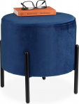 Relaxdays Velvet Stool Round Padded Black Metal Legs H x D 38.5 x 40.5 cm Velvet Stool Blue