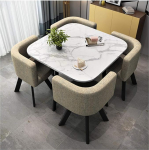 Modern Marble Coffee Table Set with Four Chairs for Balcony, Living Room and Office, Reception Area, Round Table, Design for Beauty Salon or Cinema, Conference Room