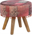 WOMO-DESIGN Pamplona Stool with Wooden Legs, Fabric Cover, Round, 38 x 36 cm, Wood Look, Red, Boho Vintage Style, Padded Seat, Footstool, Upholstered Stool, Wooden Stool, Decorative Stool for Home